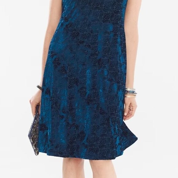 Chicos Geo Burnout Short A-Line Blue Sleeveless Mock Neck Dress NWT Medium - Picture 1 of 12